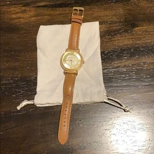 Women’s Michael Kors Leather & Gold Watch